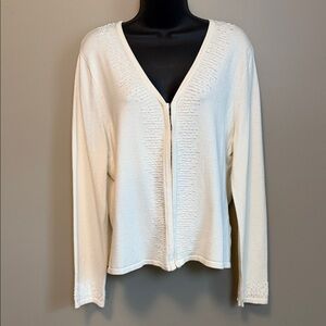 Covington Cream LP Fastened-Front Sweater Cardigan with Subtle Textured Detail
